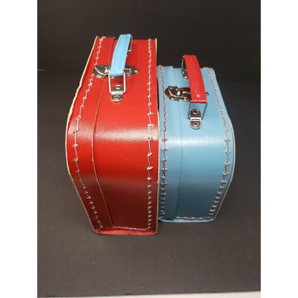Two European Mini Suitcases for Toys or Doll Clothes Red Blue Metal Handle Clasp - Picture 14 of 16